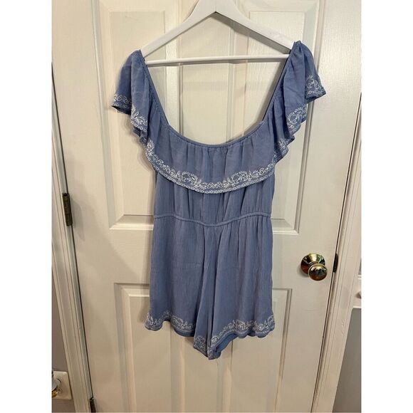Blue Rain Blue Gauzy Embroidered Romper sz L EUC - Picture 5 of 6